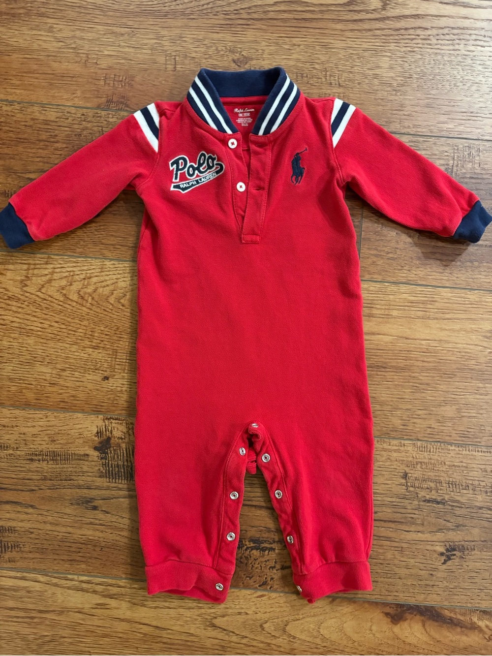 Ralph Lauren Baby Polo Romper Red Rugby One Piece 9M Big Pony Logo